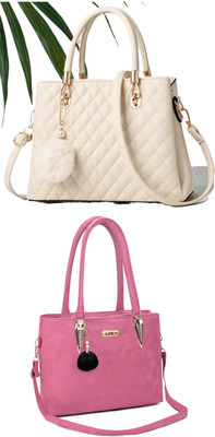 KSC Women White, Pink Handbag