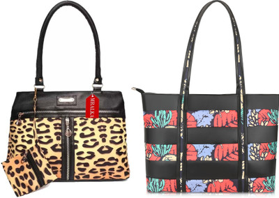 M R ALKA Women Black, Yellow Handbag(Pack of: 2)