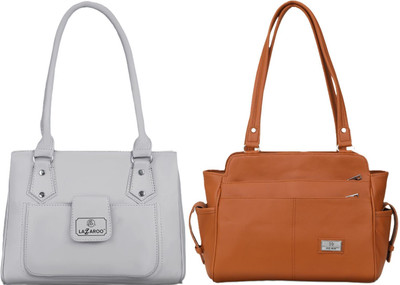 Lazzaroo Women Grey, Tan Shoulder Bag(Pack of: 2)