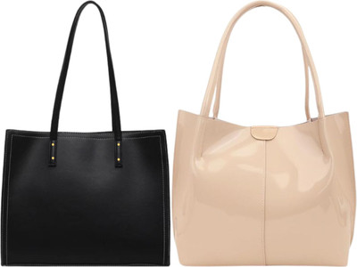 Trendycraft Women Beige, Black Handbag(Pack of: 2)