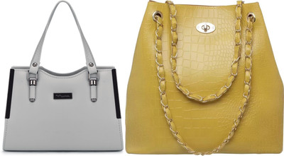 Trendycraft Women Yellow, Grey Shoulder Bag(Pack of: 2)