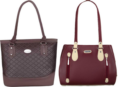 Lazzaroo Women Brown, Maroon Shoulder Bag(Pack of: 2)