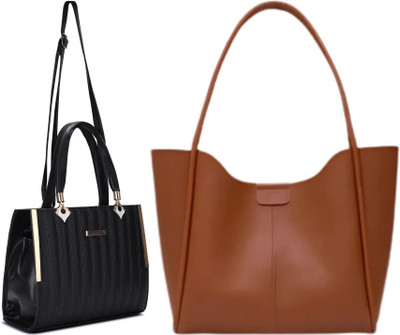 Trendycraft Women Black, Tan Satchel(Pack of: 2)