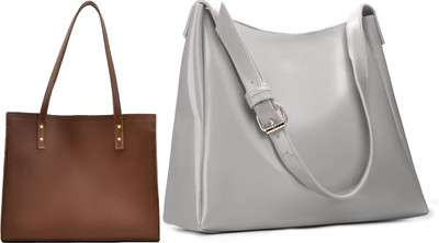Trendycraft Women Grey, Tan Shoulder Bag(Pack of: 2)