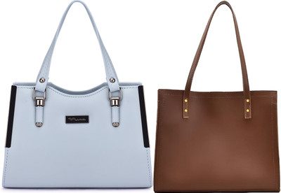 Trendycraft Women Blue, Tan Handbag(Pack of: 2)