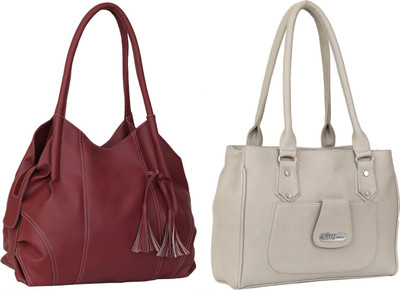 Lazzaroo Women Maroon, White Shoulder Bag(Pack of: 2)