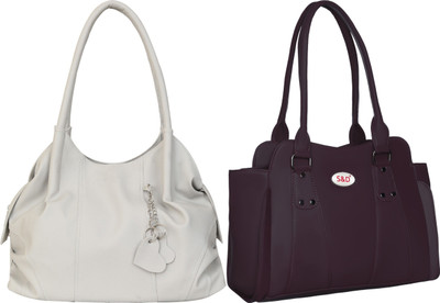 semiize Women White, Brown Shoulder Bag(Pack of: 2)