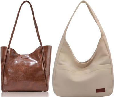 Trendycraft Women White, Tan Shoulder Bag(Pack of: 2)