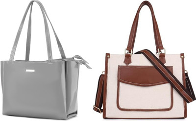 Trendycraft Women Grey, White Shoulder Bag(Pack of: 2)