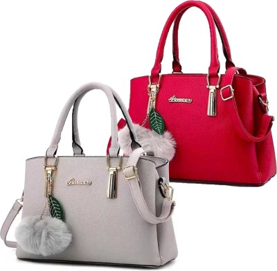 house of common Women Red, Grey Hand-held Bag(Pack of: 2)