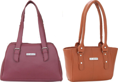 Lazzaroo Women Maroon, Tan Shoulder Bag(Pack of: 2)