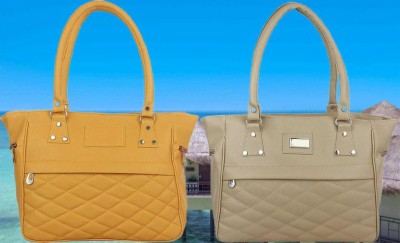 house of common Women Beige, Yellow Handbag(Pack of: 2)