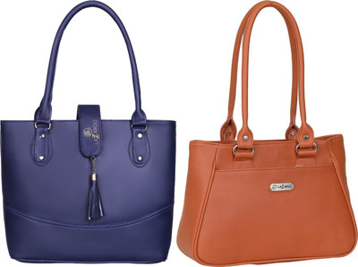 Lazzaroo Women Blue, Tan Shoulder Bag(Pack of: 2)