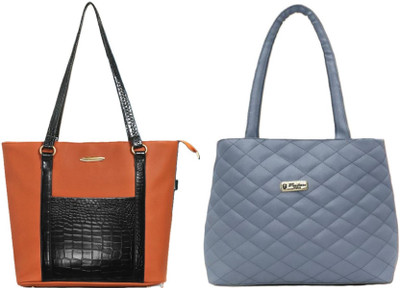 Zaxcer Women Tan, Grey Handbag(Pack of: 2)