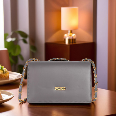 LOREM Grey Sling Bag Grey Designer Faux Leather Handbag For Women And Girls HB44