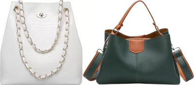 Trendycraft Women Green, White Sling Bag(Pack of: 2)