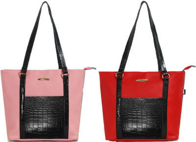 Zaxcer Women Pink, Red, Black Handbag(Pack of: 2)