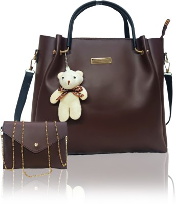 Flawo Women Brown Handbag(Pack of: 2)