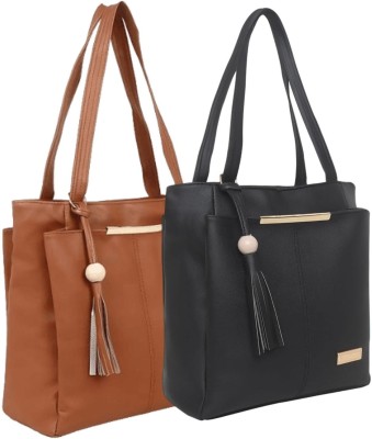 Dcozi Women Brown, Black Handbag(Pack of: 2)