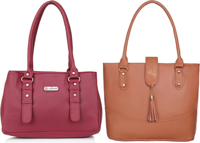 Lazzaroo Women Red, Tan Shoulder Bag(Pack of: 2)