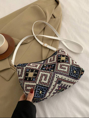 TCRAZY Grey Sling Bag Multicolour Jute Sling Bag With Detachable Strap