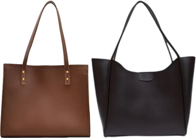Trendycraft Women Tan, Black Tote(Pack of: 2)