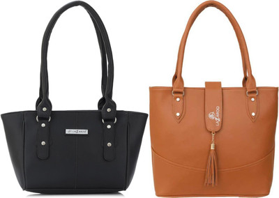 Lazzaroo Women Black, Tan Shoulder Bag(Pack of: 2)