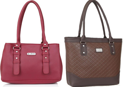 Lazzaroo Women Red, Brown Shoulder Bag(Pack of: 2)