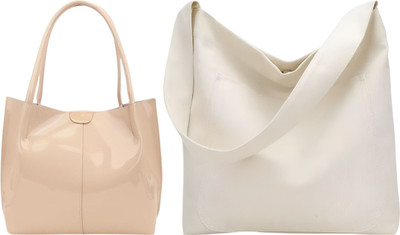 Trendycraft Women Beige, White Handbag(Pack of: 2)