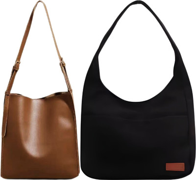 Trendycraft Women Black, Beige Shoulder Bag(Pack of: 2)