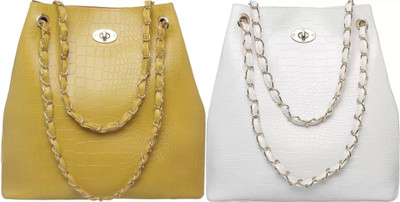 Trendycraft Women White, Yellow Shoulder Bag(Pack of: 2)