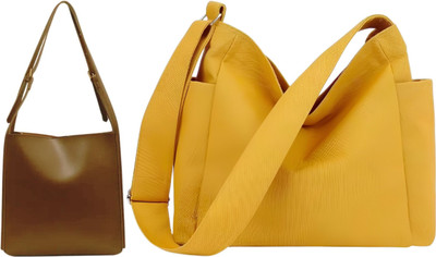 Trendycraft Women Yellow, Tan Tote(Pack of: 2)
