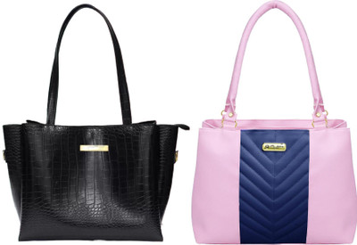 Reprox Women Black, Pink Hand-held Bag(Pack of: 2)