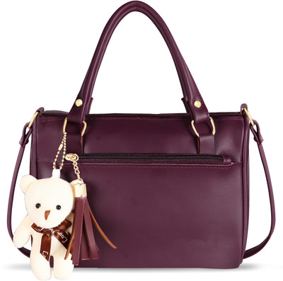 Akshar Enterprise Purple Sling Bag Purple Luxurious Faux Leather Handbag With Teddy Bear For Women AE- HB18-C