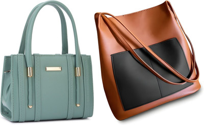 Trendycraft Women Green, Tan Handbag(Pack of: 2)