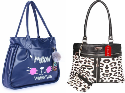 M R ALKA Women Blue, White Handbag(Pack of: 2)