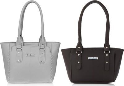 Lazzaroo Women Grey, Brown Shoulder Bag(Pack of: 2)