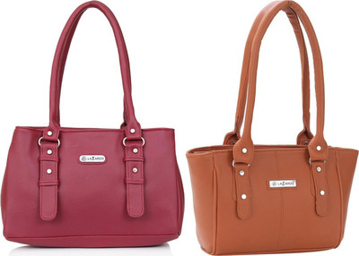Lazzaroo Women Red, Tan Shoulder Bag(Pack of: 2)