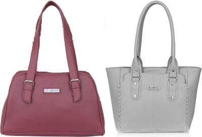 Lazzaroo Women Maroon, Grey Shoulder Bag(Pack of: 2)