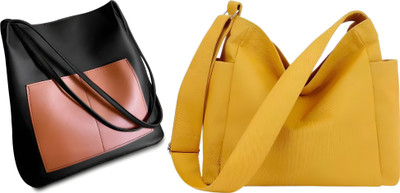Trendycraft Women Yellow, Black Tote(Pack of: 2)