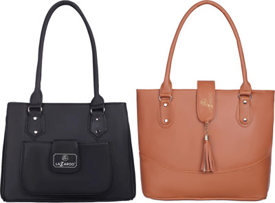 Lazzaroo Women Black, Tan Shoulder Bag(Pack of: 2)