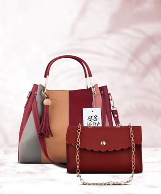 LIKE STYLE Women Maroon Shoulder Bag(Pack of: 2)