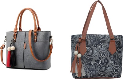 SDN STAR Women Grey, White, Black Handbag(Pack of: 2)