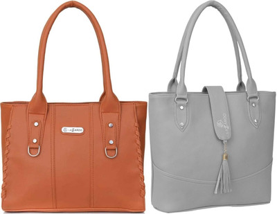 Lazzaroo Women Tan, Grey Shoulder Bag(Pack of: 2)