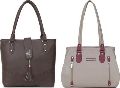 Lazzaroo Women Brown, Beige Shoulder Bag(Pack of: 2)