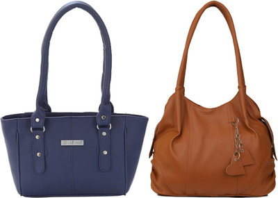 Lazzaroo Women Blue, Tan Shoulder Bag(Pack of: 2)