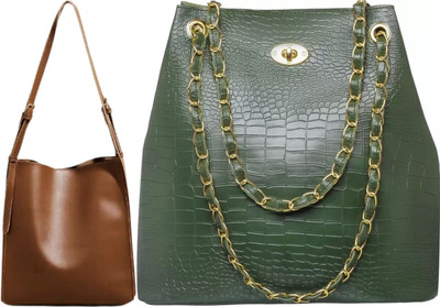 Trendycraft Women Beige, Green Shoulder Bag(Pack of: 2)