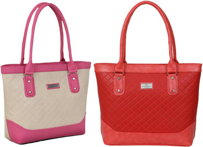 Lazzaroo Women Beige, Pink, Red Shoulder Bag(Pack of: 2)