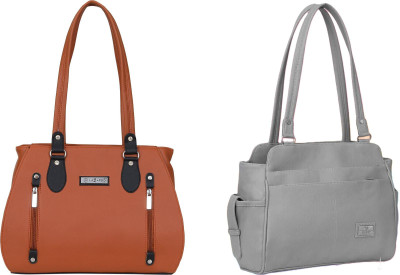 Lazzaroo Women Tan, Grey Shoulder Bag(Pack of: 2)