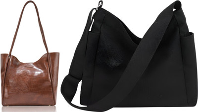 Trendycraft Women Black, Tan Tote(Pack of: 2)